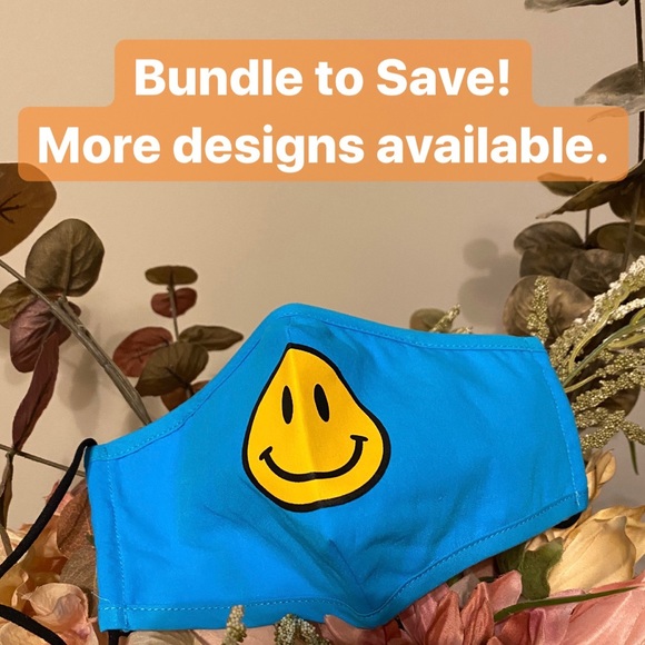 🆑 Blue Smile Face Mask Built In Filter & Nose Bar - Picture 2 of 11